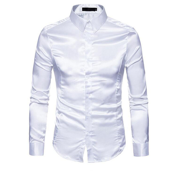 Casual enfärgad glänsande långärmad tröja för män White m