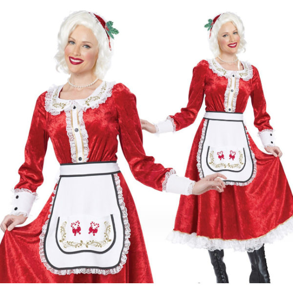 Mrs. Claus Kostym för kvinnor Outfit jul Vuxen tomteklänning White L