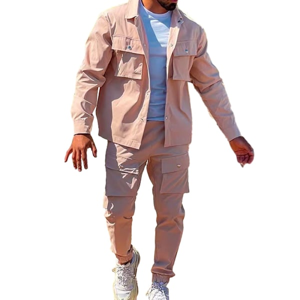 Sweatsuits för män Långärmad Casual 2-delad Pink M