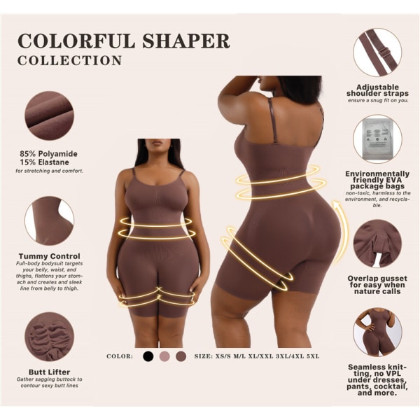 Shapewear för kvinnor Body Shaper Body Butt brown L