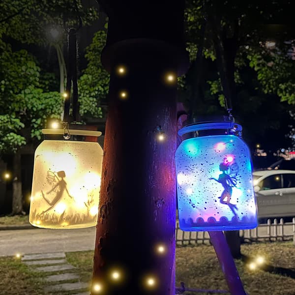 Julefe-Solarlys til Udendørs Havepynt - Glaslys med Feer Colorful Light