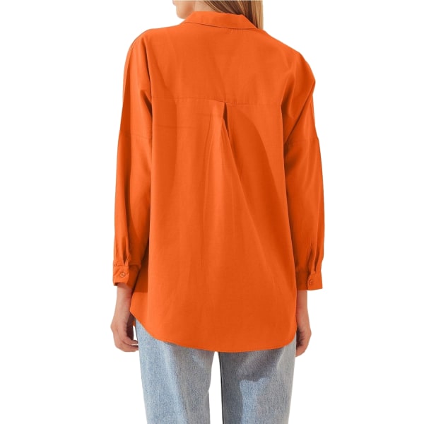 Kvinnors bomulls skjorta med lång ärm och knappar i enfärgad design Orange XL