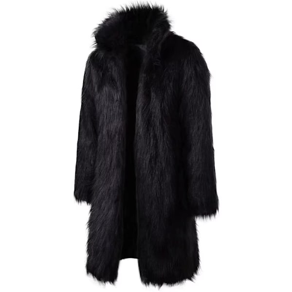 Mænds Luksuriøs Lang Kunstig Pels Frakke Vinter Fuzzy Fluffy Parka Overfrakke Black L