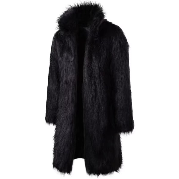 Mænds Luksuriøs Lang Kunstig Pels Frakke Vinter Fuzzy Fluffy Parka Overfrakke Black M