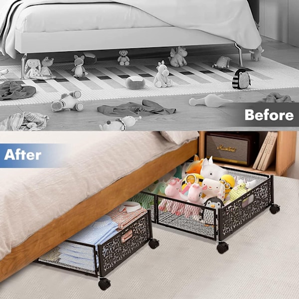 Rullende Opbevaring Under Sengen Foldbar Metal Under Bed Opbevaringsorganisator Skuffe 42*30*6.5CM