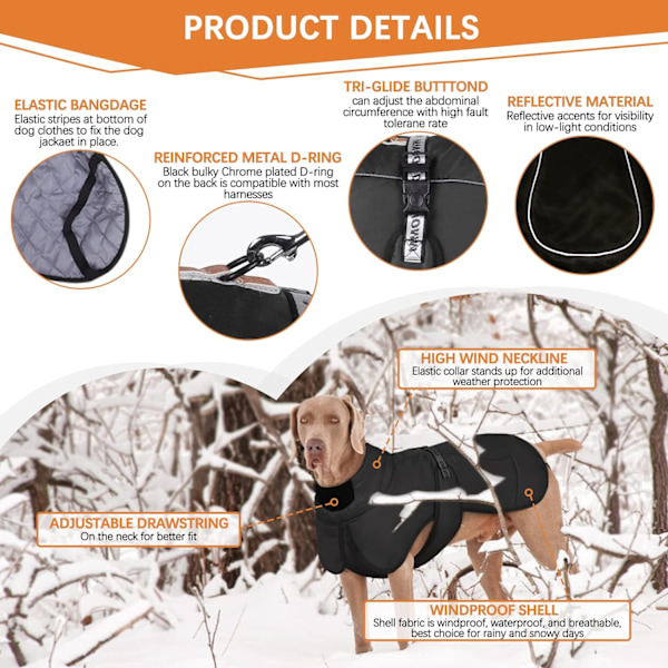 Vattentäta Hundvinterjackor, Reflekterande Hundjackor för Kallt Väder Black 4XL