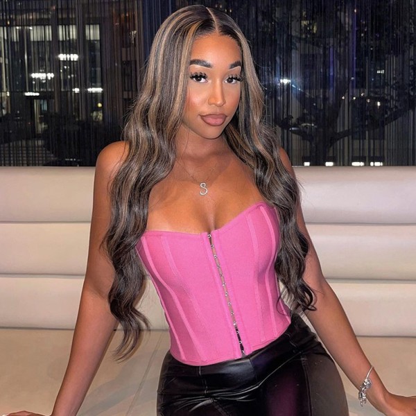 Kvinders Mesh Bustier Stropøs Åben Ryg Crop Top Rose L