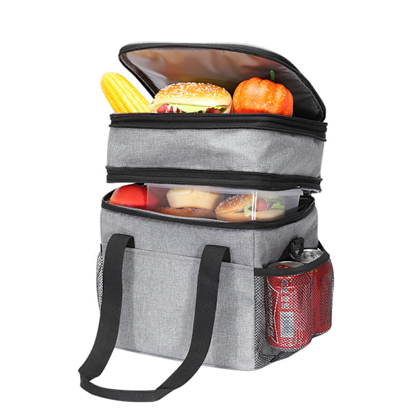 Lunchbox med Dubbel Däck, Utbyggbar Isolerad Lunchväska med Justerbar Axelrem 10L