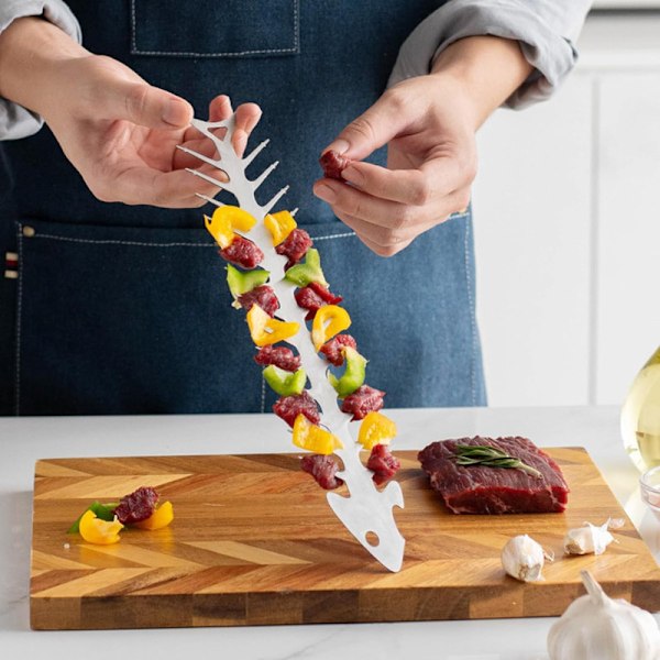 Rustfrit Stål Kabob Spid, 2 stk. Sjove Fiskeknogleformet BBQ Spid