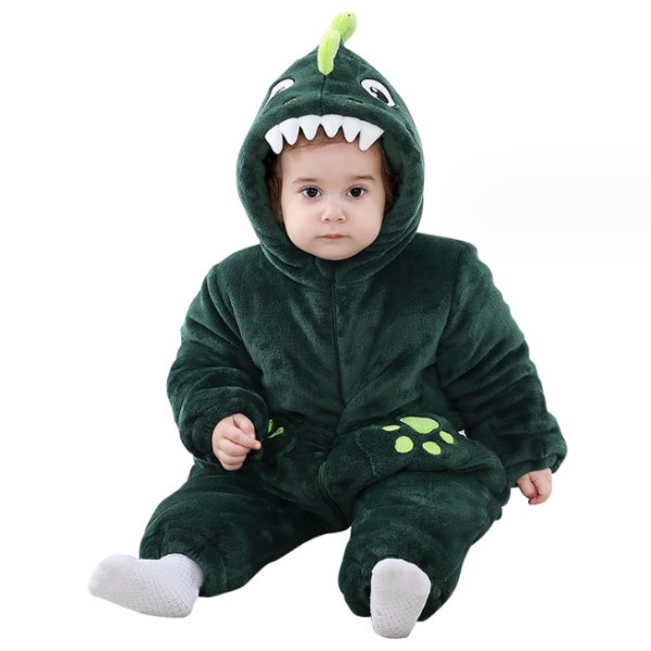 Newborn Baby Jumpsuit Hooded Fleece Rompers Långärmad Onesies Ytterkläder Outfits Dark Green 73