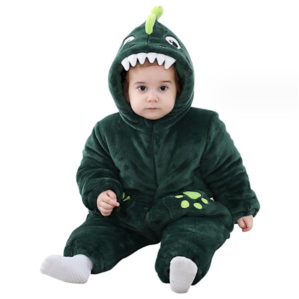 Nyfødt Baby Jumpsuit med Hætte Fleece Rompers Langærmede Onesies Udetøj Outfits Dark Green 73