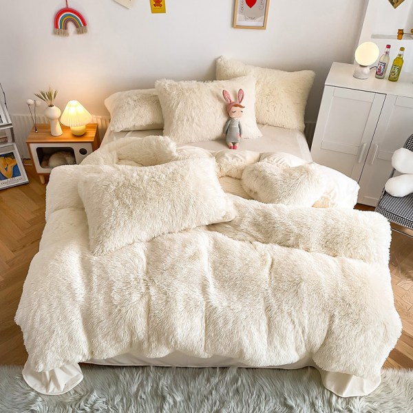 Lyx Ultra Soft Shaggy Crystal Velvet Sängkläder Set 3 delar beige 1.8m
