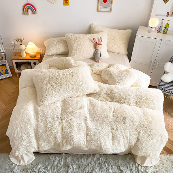 Lyx Ultra Soft Shaggy Crystal Velvet Sängkläder Set 3 delar beige 2m