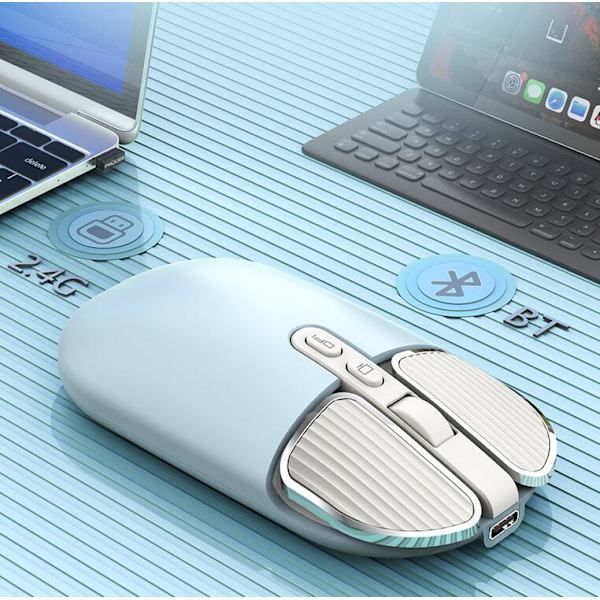 Trådløs Bluetooth-mus med 2.4G modtager Blue