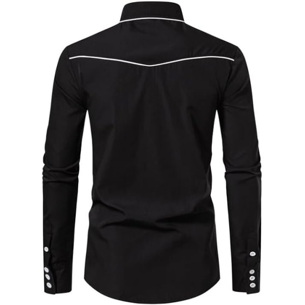 Western Cowboyskjorta för män Mode Slim Fit Design Black 1 2XL