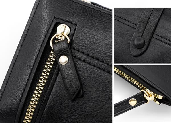 Plånböcker i PU-läder för kvinnor med stor kapacitet black