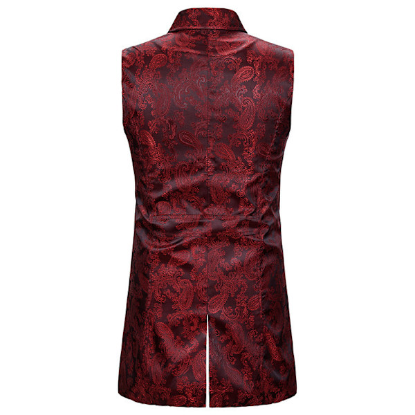 Herrar Gotisk Steampunk Dubbelknäppt Väst Jacquard Brokad Väst Ärmlös Frack Red M