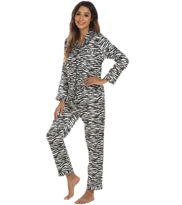 Print långärmade nattkläder Pjs Set för kvinnor Zebra print M