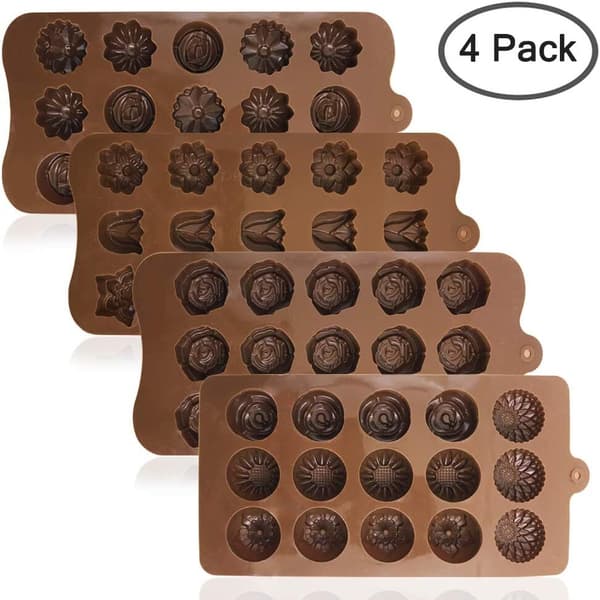 4-pack Blomformade Silikonformar för Choklad och Godis