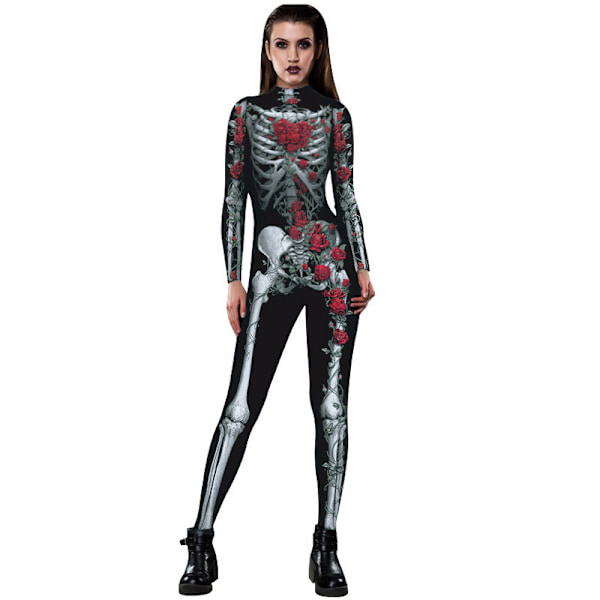 Kvinders Halloween Party Kostume Hodeskalle Print Langærmet Jumpsuit Outfit Q3 L