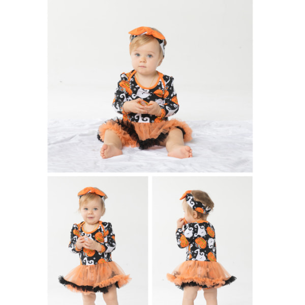 Baby Girls Halloween Outfits Långärmad pumpaklänning black white S
