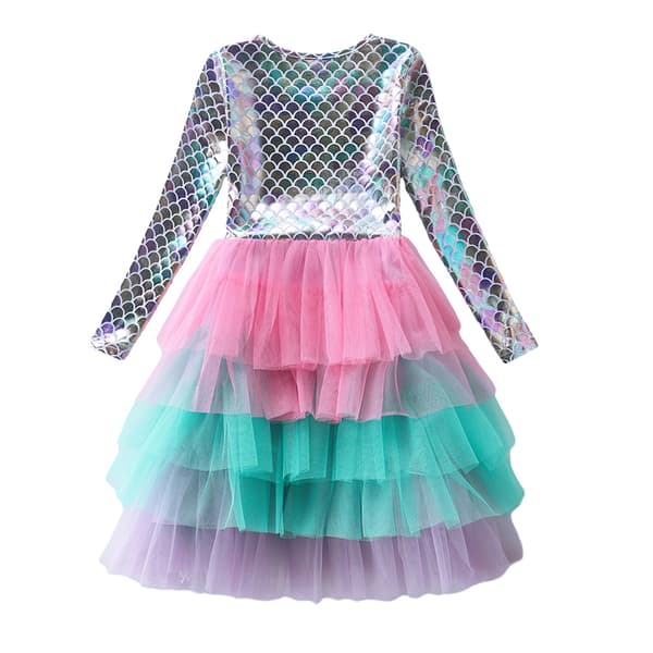 Flickor Sjöjungfru Kostym Långärmad Sjöjungfru Tutus Klänning Uppklädda Presenter silver 110