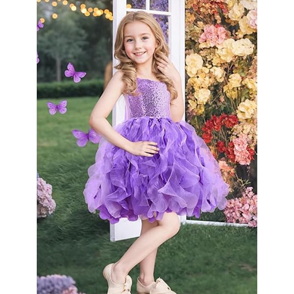 Tutu-kjole til piger, Glitrende Sequin Tulle Prinsesse Fødselsdagsfest Outfit Purple 4T