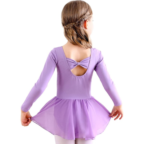 Flickor Långärmad Balett Leotards Dans Tutu Klänning Purple 110cm