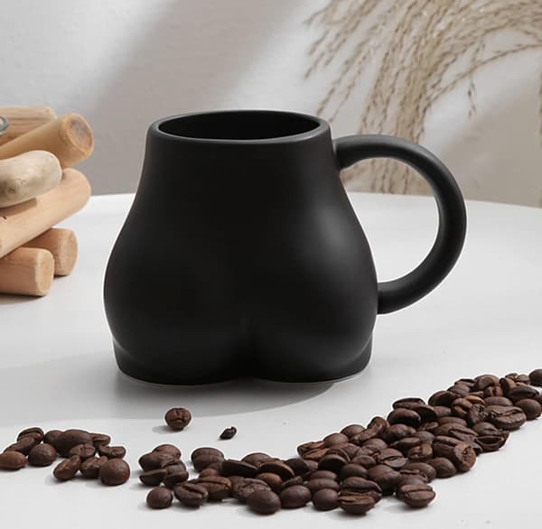 Rolig Bakdel Kaffekopp, 3D Bakdel Keramik Kaffe Koppar Black