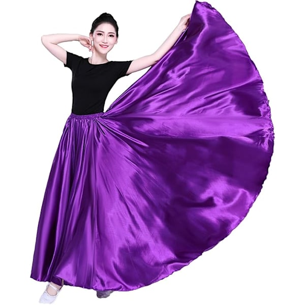 Dame Sateng Full Sirkel Ankel Lengde Swing Langt Skjørt Magdans Kostyme Purple 85cm