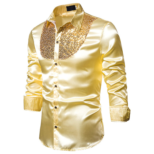 Miesten Kiiltävät Sekvenssit Disco Party Paita Gold L