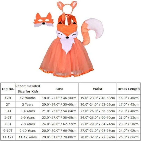 Toddler Kids Girl Safari Theme Fox Costume Tutu Klänning med öron Pannband Svans för Cosplay 3-4T
