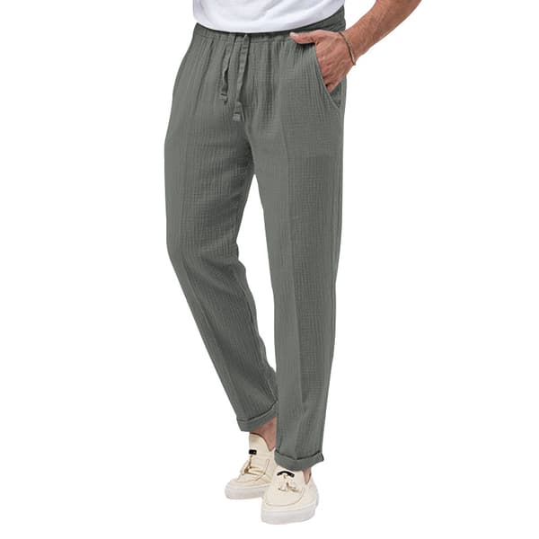 Herr Bomull Linne Byxor Elastiska Dragsko Midja Strandbyxor Grey XL