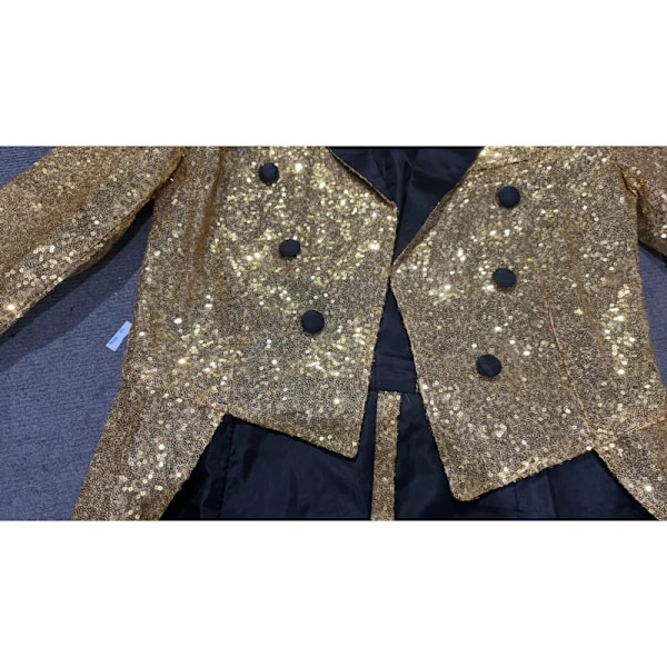 Mænds Sequin Smokingjakke Haler Slim Fit Frakke Kjole Gold 2XL