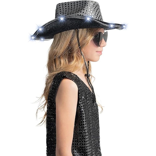 Sequin LED Lysende Cowboyhat til Kvinder Black