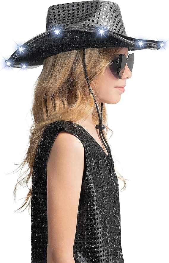 Sequin LED Lysende Cowboyhatt for Kvinner Black