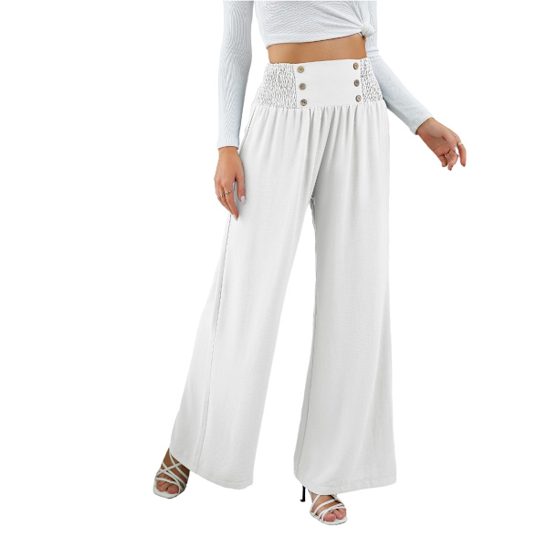 Damernas avslappnade långa Palazzo-byxor, elastisk hög midja, vida ben, lösa byxor WHITE 2XL