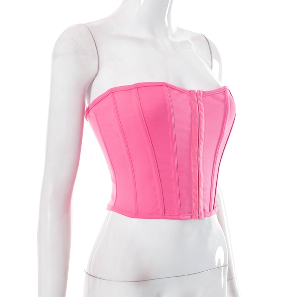 Dam Mesh Bustier Axelbandslös Öppen rygg Crop Top Rose M