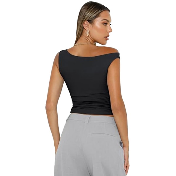 Dam Off Shoulder Toppar Sleeveless Shirts Utgående Crop Tank Toppar WHITE M