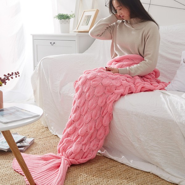 Mermaid Tail Blanket Virkad Mermaid Blanket Pink 60*140cm
