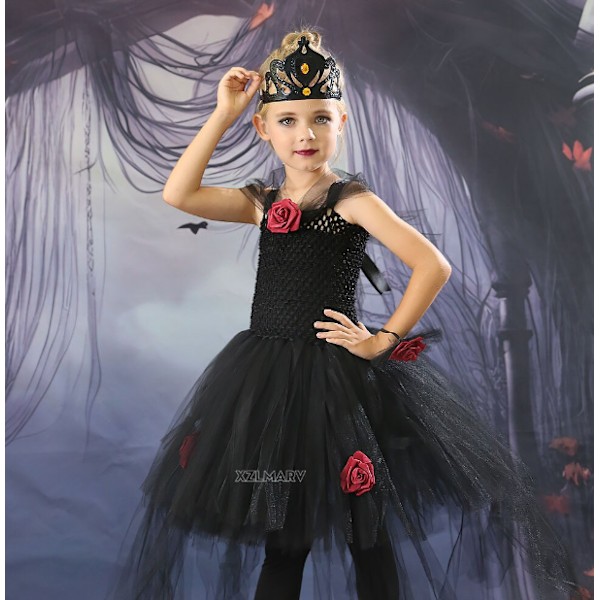 Halloween Häxa Vampyr Kostymer Flickor Drottning Karneval Party Black XL