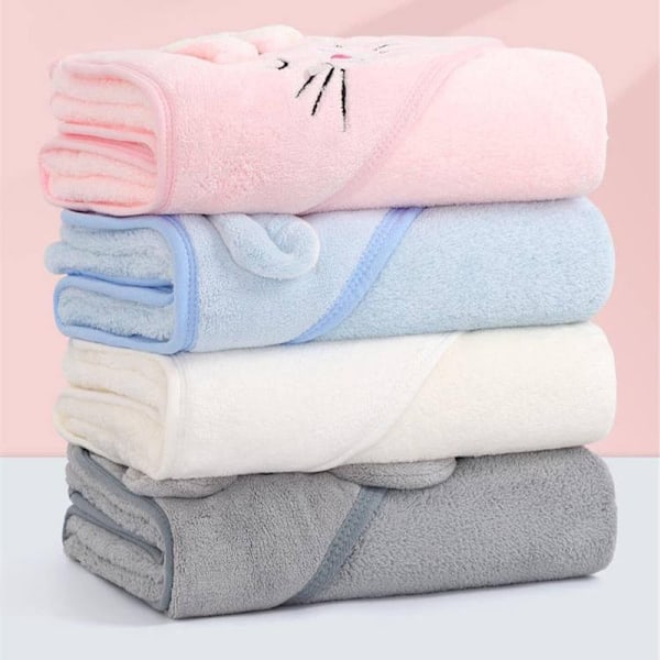 Babyhuva Handduk, Baby Flanell Fleece Djurhuva Badhandduk Pink