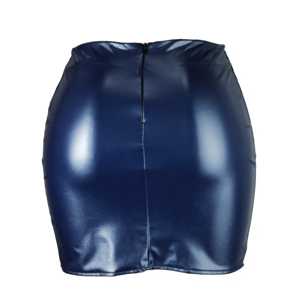 Basic, hög midja, konstläder Bodycon Mini Pencil Kjol för kvinnor navy blue 2XL