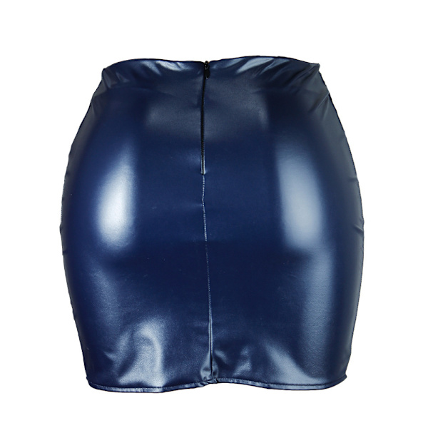 Basic, hög midja, konstläder Bodycon Mini Pencil Kjol för kvinnor navy blue M