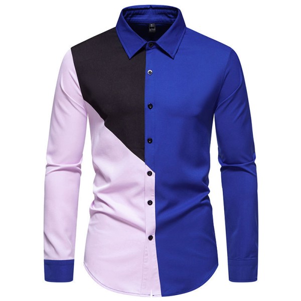Businessskjorta för män med färgblockad skjorta Blue L
