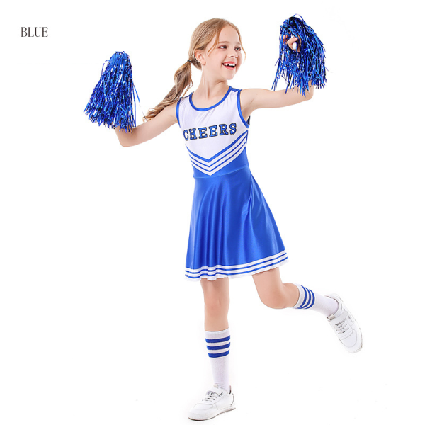 Tjejer Cheerleader kostym Halloween musikalisk festklänning blue 130cm