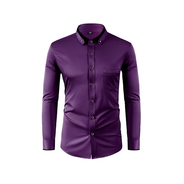 Herrskjortor Långärmad Business Casual Knappskjorta Purple 38