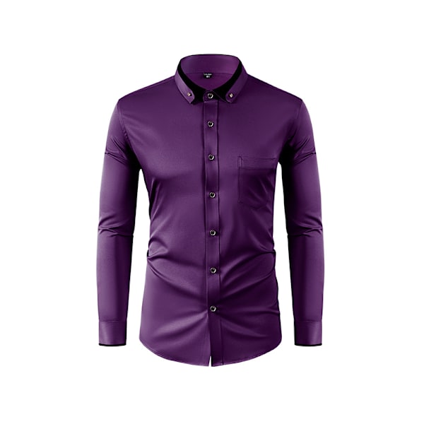 Miesten pitkähihaiset kauluspaidat, business casual -tyyliset, napitettavat Purple 39