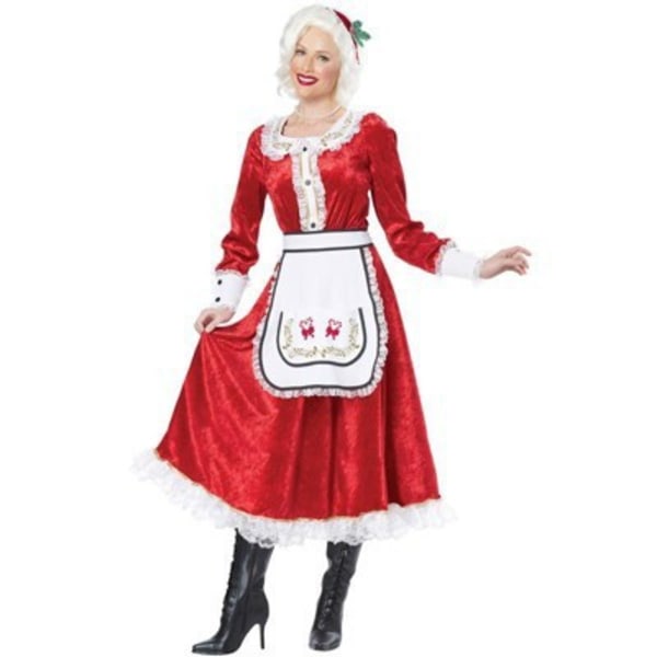 Fru Claus Kostym för Kvinnor Outfit Jul Vuxen Santa Klänning White XL