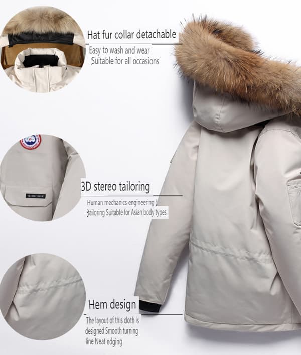 HERR Tjock Vinterjacka, Varm Parka med Huva White M
